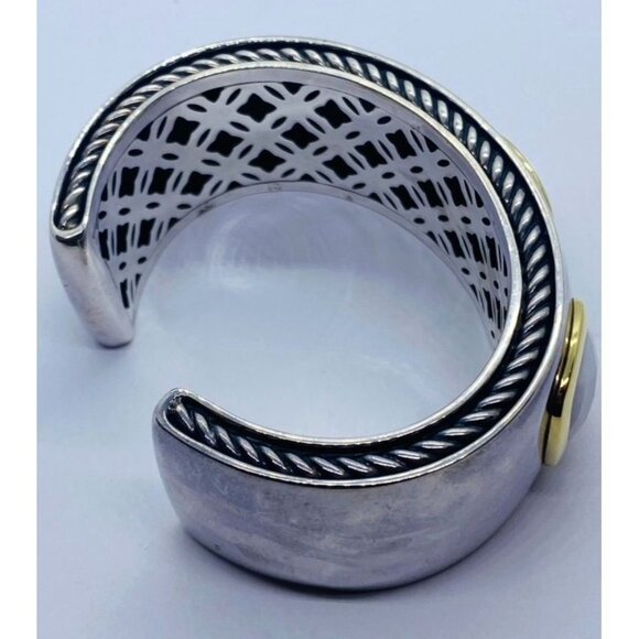 DAVID YURMAN SILVER 925 & 18K GOLD ALBION WHITE AGATE 25MM Wide - Picture 8 of 16